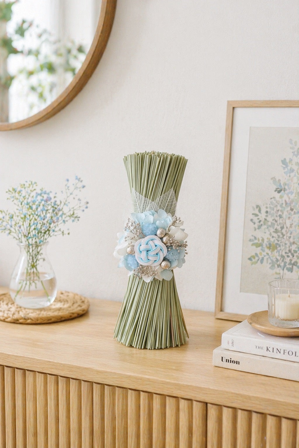 イグサの花飾り (スカイブルー）